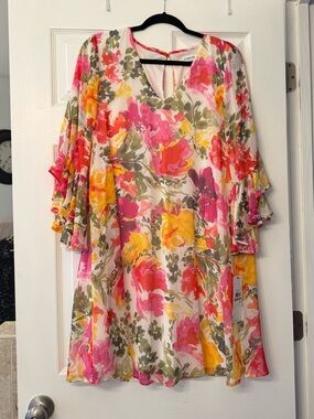 Calvin KleinColorful Floral V-Neck Tunic Dress. Size 12